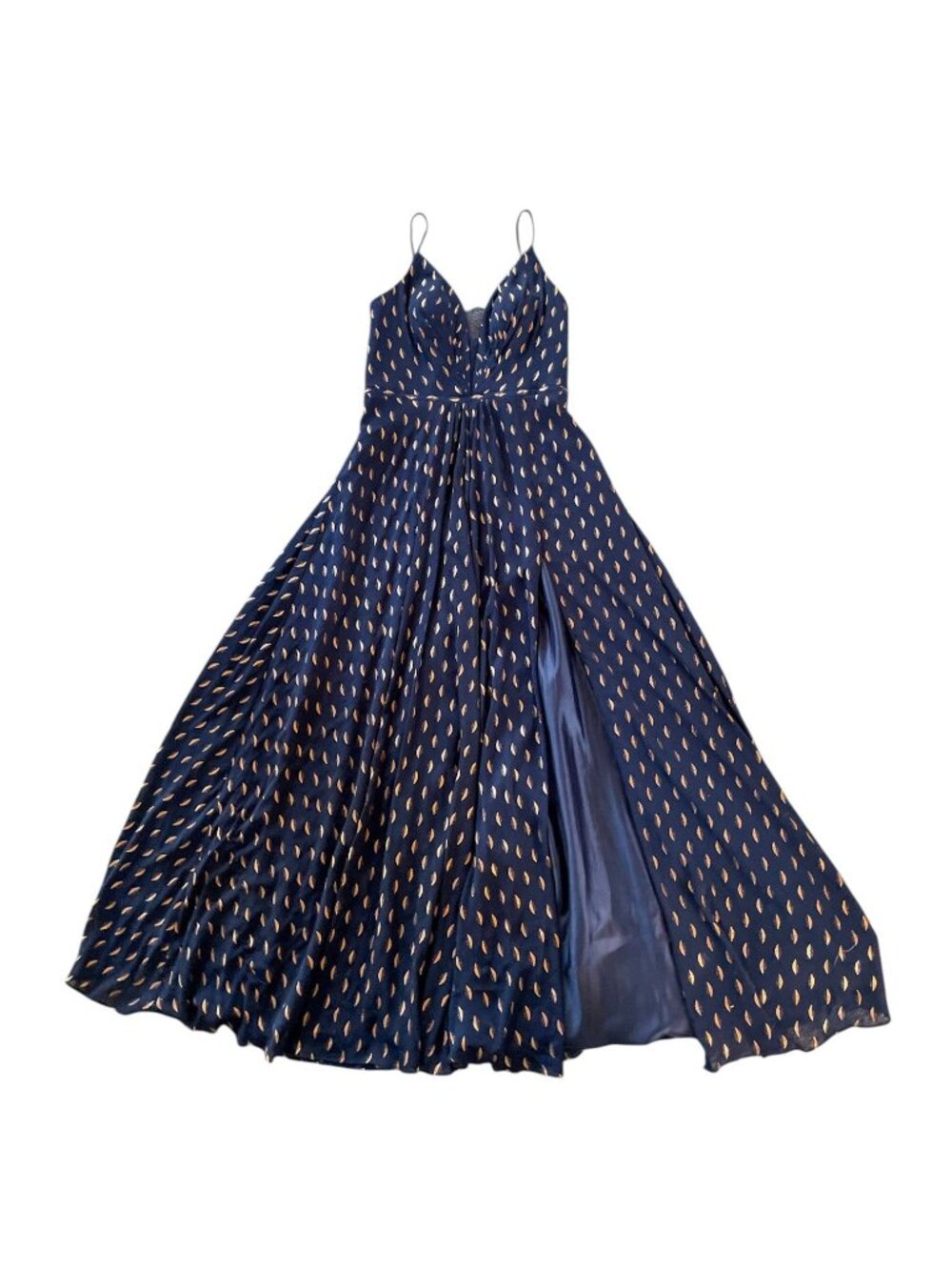AQUA Formal Celestial Navy & Gold Metallic Foil Maxi Dress SZ 12 Floor Length - Picture 2 of 15